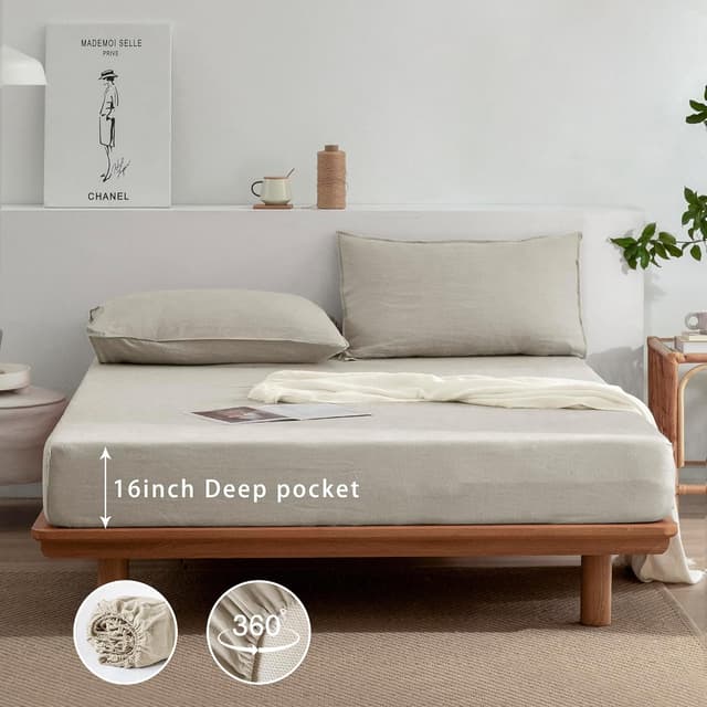 Thumbnail 4 de EVERLY Linen Sheets Set Queen 100% Linen Bedding