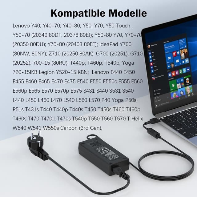 Detalle 2 de 135W Laptop-Ladekabel Netzteil für Lenovo (USB 11×5,0 mm) – passend zu IdeaPad Gaming, Legion & ThinkPad