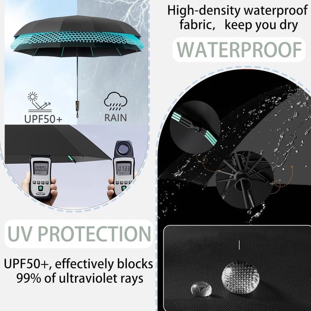 Detalle de erised’s bifrost travel folding umbrella with UPF 50+ protection, auto-open/close and 5cm strap
