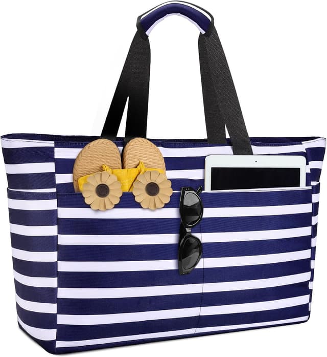 Detalle de ISEYOU Strandtasche XXL Familie (45L) – faltbar, wasserdicht & mit Reißverschluss, für Strand, Urlaub und Fitnessstudio