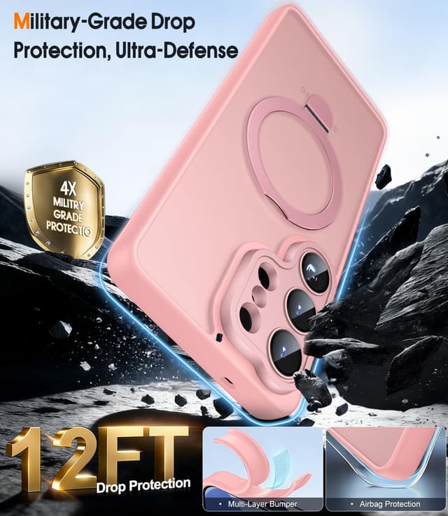 Detalle 2 de JAME for Samsung Galaxy S26 Ultra Case (Pink) with 2-Pack Screen Protector, Camera Protection & Magnetic Stand