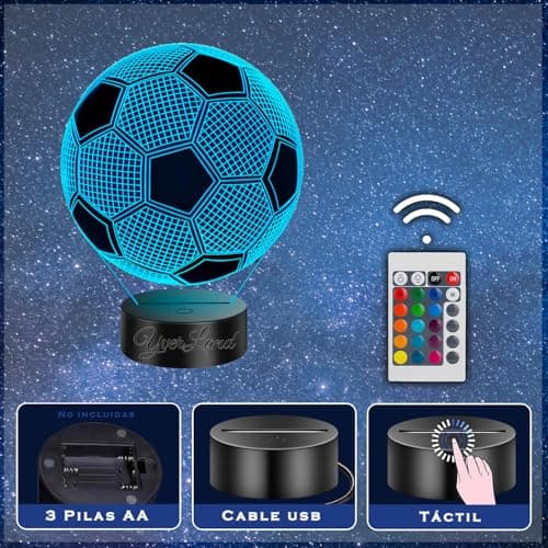 Detalle de YverLand lámpara LED 3D con forma de balón de fútbol (colores y mando a distancia) para niños