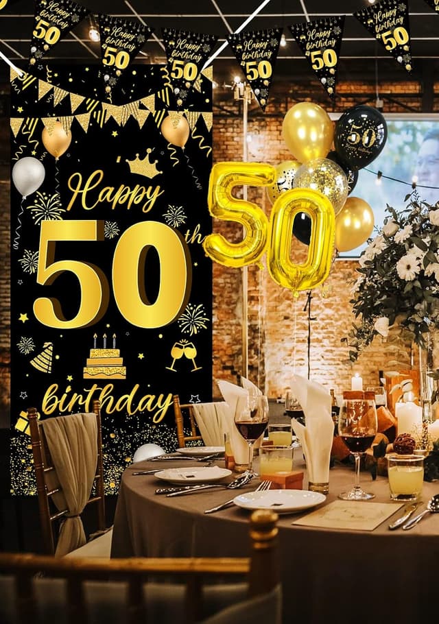 Thumbnail 4 de Globos 50 Años Oro Negro decoración 32