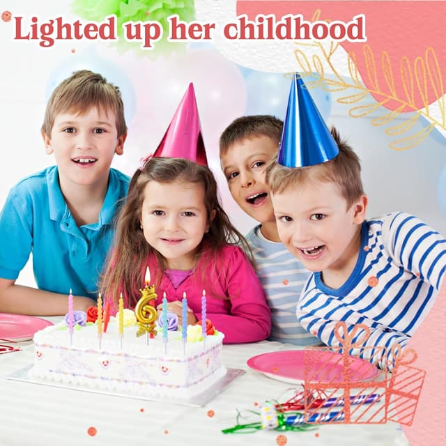 Detalle de Mulomir Macaron Geburtstagskerzen-Set mit 3D goldener Kronenzahlenkerze (0–9) und 6 Macaron-Spiralkerzen