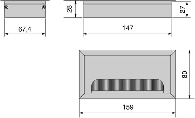 Detalle 2 de Emuca Pasacables para Mesa, Rectangular, 160x80mm, Aluminio ⚙