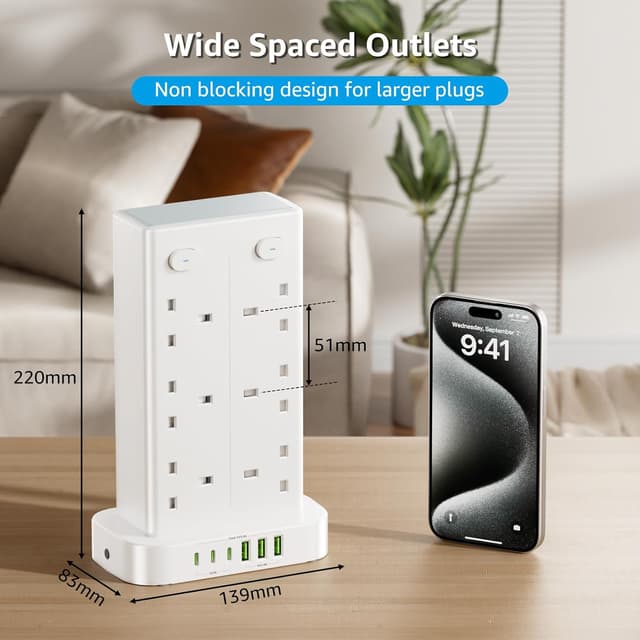 Detalle 2 de 3M Tower Extension Lead with USB Slots 12-Way