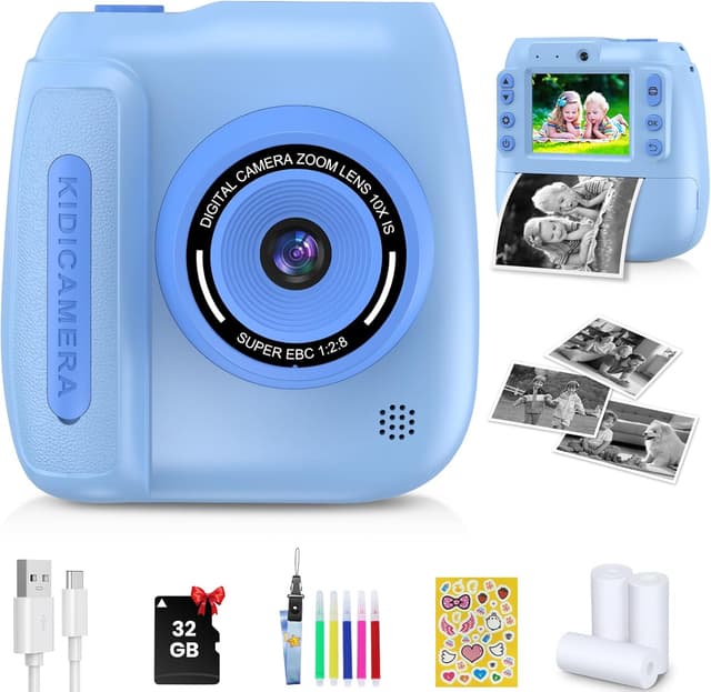 Detalle de Kids Camera Instant Print (Instant Camera with 32GB Card & Photo Paper, 35 Photo Frames) – Blue