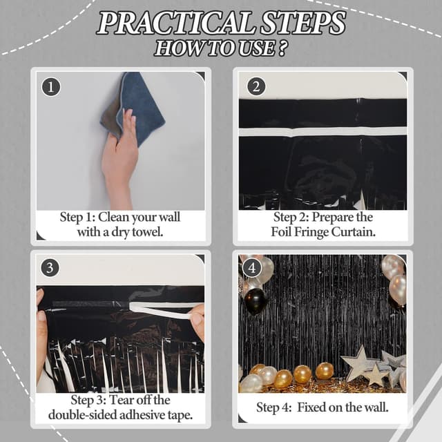 Detalle 2 de DECOCKRAT Foil Fringe Backdrop 3 Pack, 3.3x8.2 FT