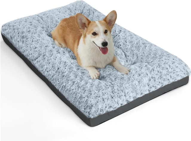 Detalle de POCBLUE Deluxe Washable Dog Bed & Crate Mat (29"x19"), Anti-Slip & Waterproof Base, Grey