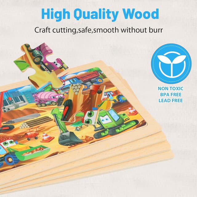 Detalle de Puzzles for Kids Ages 4–6: 24-Piece Toddler Puzzles Set (4 Packs) for Construction & Vehicles