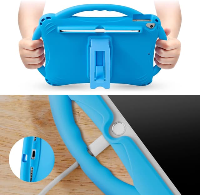 Detalle de TOPESCT iPad 10.2 case for Kids (9th/8th/7th Gen) with handle, strap & silicone kickstand (Blue)