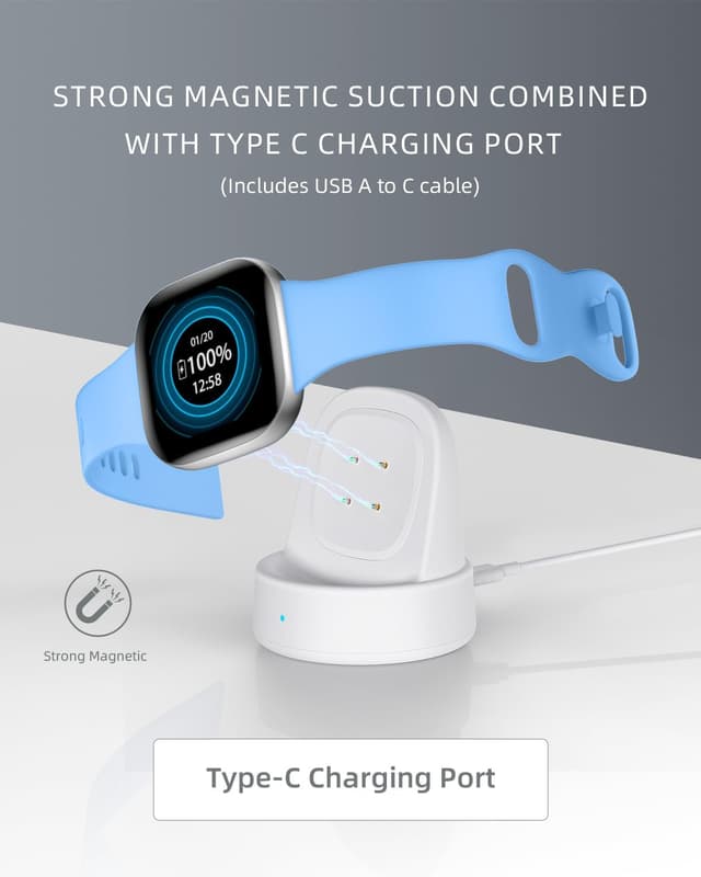 Detalle 2 de iFuntec Charger Dock for Fitbit Sense / Sense 2 / Versa 3 / Versa 4 (magnetic stand with charging cable) – White