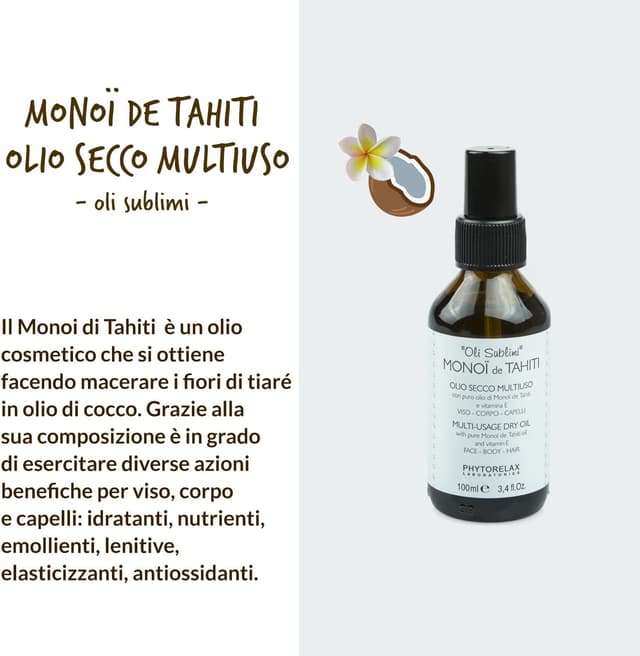 Detalle 2 de PhytorelaxLaboratories Monoi De Tahiti Multi-Usage Dry Oil 100 ml, olio secco multiuso con vitamina E
