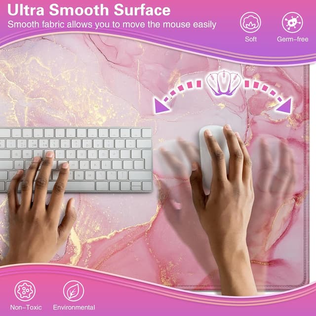 Detalle de Acezeek Gaming-Mauspad XXL 900x400 mm mit Anti-Rutsch-Basis, wasserfest – Pink/Blau