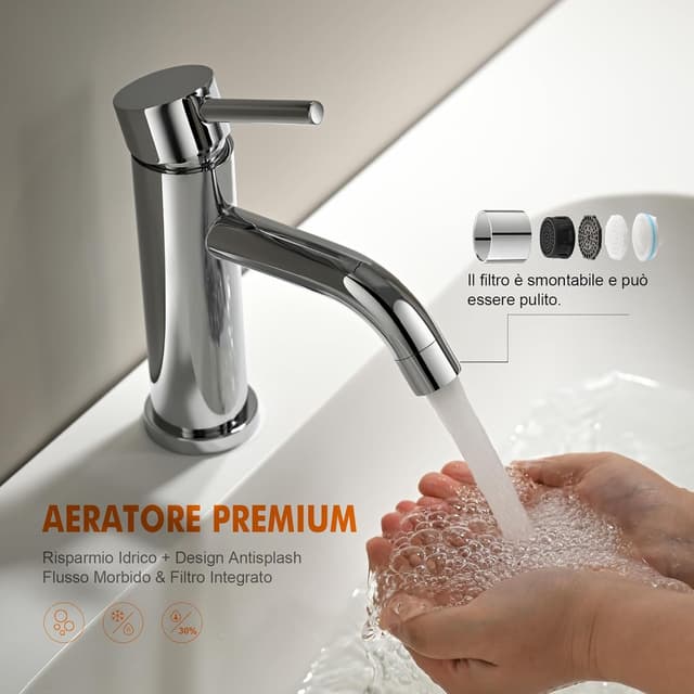 Detalle de Ibergrif M11003 Star miscelatore monocomando per bagno in cromo/argento