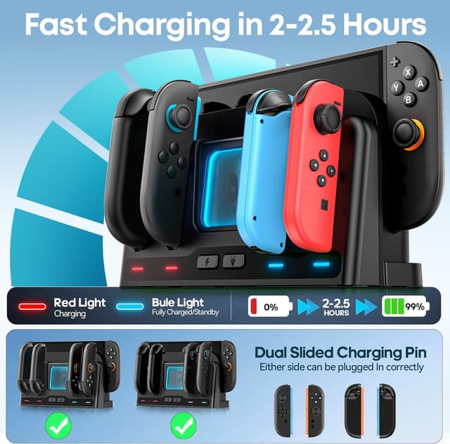 Detalle de Tokluck Joy-Con and Switch Controller Charging Dock with 9 RGB Light Modes