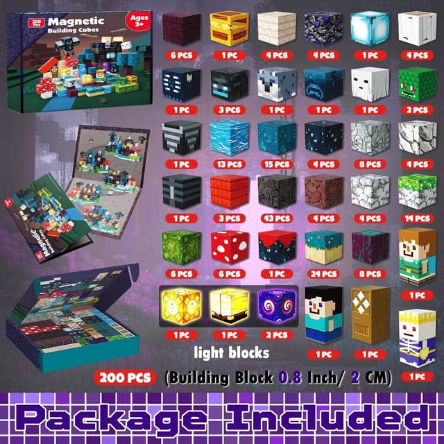 Detalle de Annexfun 200PCS Magnetic Blocks with Light-Up Magnetic Cubes (STEM Building Set for Ages 3+)