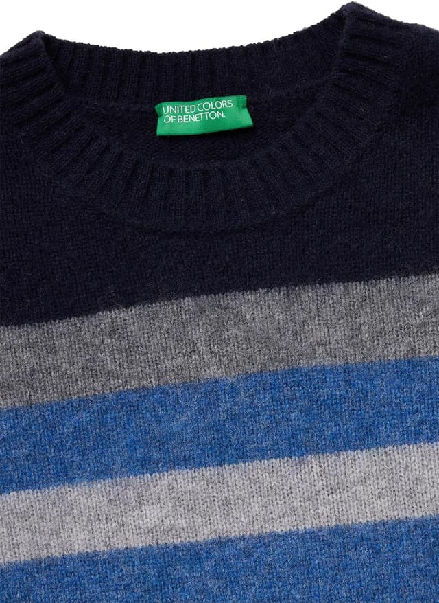 Detalle de United Colors of Benetton Maglia Uomo in 100% lana vergine con girocollo e righe 103mk10ar