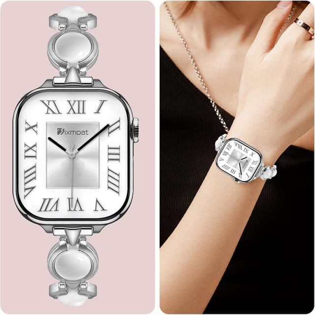 Detalle de Sixmoat Slim Strap (Silver) for Apple Watch 38mm–42mm – women’s dressy metal bracelet