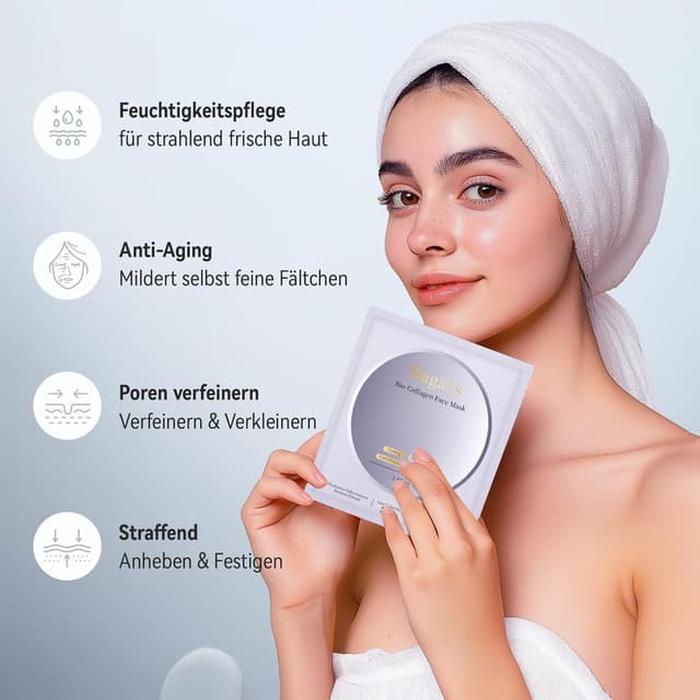 Detalle de Bagavs Collagen Maske Overnight mit Kollagen – Intensive Tuchmaske für straffere Haut, 4 Stück