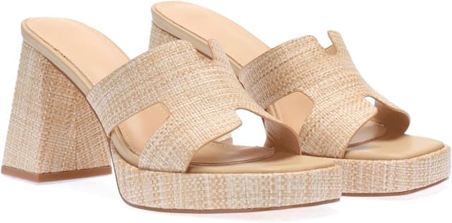 Detalle de Monrovia Raffia Heeled Sandals for Women with Platform Wedge Slip-On Block Heel