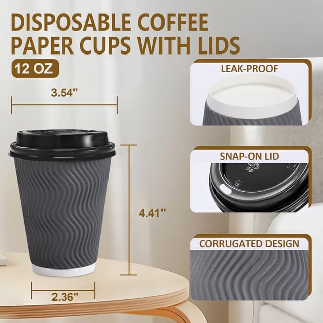 Detalle de Clawsoff 12 oz Coffee Cups, 100 Pack