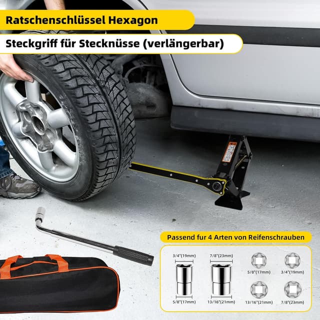 Detalle de Olubfdh Wagenheber 3T (3.000 kg) Scherenwagenheber-Set für SUV, MPV und Tesla inkl. Reifenwechsel-Werkzeug