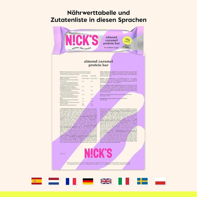 Thumbnail 6 de NICKS Protein Riegel Mandel Karamell 13 g Eiweiß