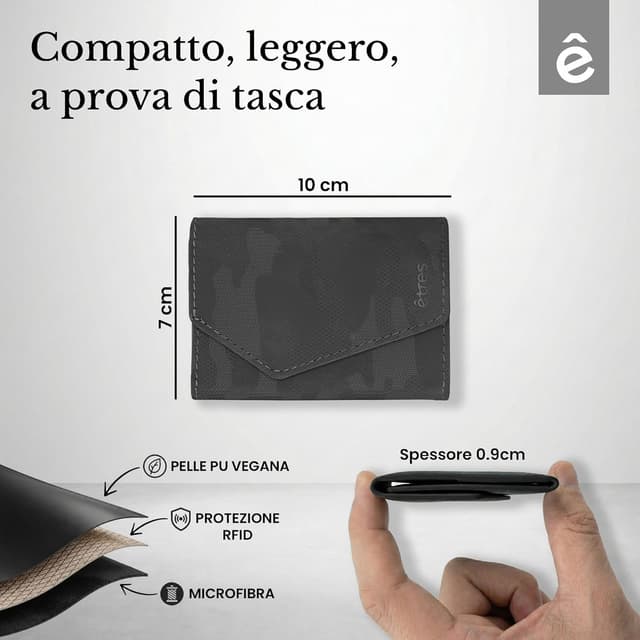 Detalle de TECHMADE ETRES Portafoglio magnetico ICON Easy con protezione RFID, per iPhone 17/16/15/14/13/12 – 6 carte + tasca contanti, Cam Black
