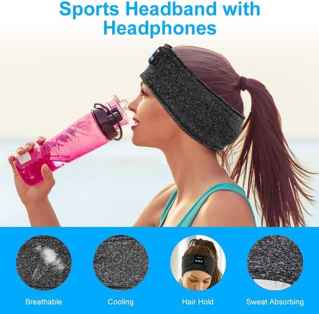 Detalle 2 de flintronic Bluetooth-Schlafstirnband mit HD-Stereo-Lautsprechern (Schlafkopfhörer) – kabellos & USB-aufladbar, Grau