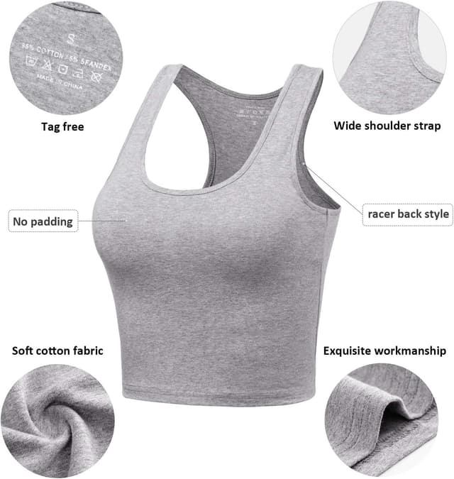 Detalle de Porvike Sports 3-Pack Women’s Crop Tank Tops (Racerback) in Cotton Blend