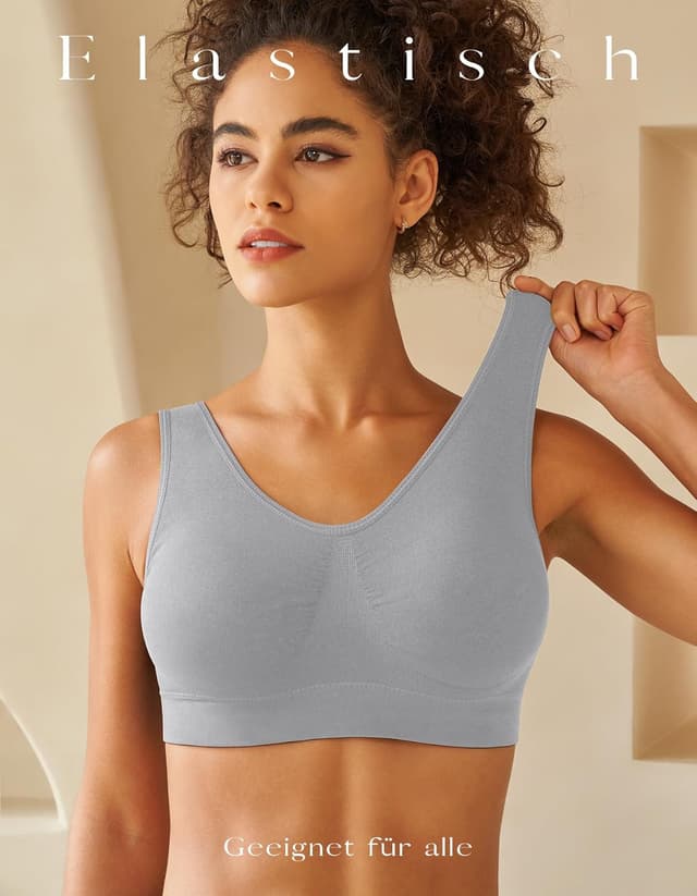 Detalle 2 de SIMIYA Damen Bustier ohne Bügel – gepolstertes Schlaf- & Sport-BH mit mittlerer Stützung