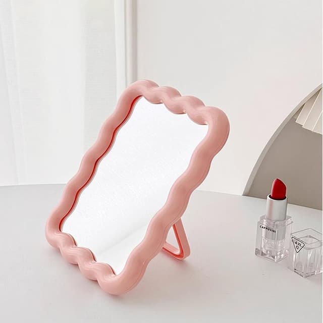 Detalle 2 de RETZLA Portable Folding Makeup Mirror (Cute Wave-Shaped Travel Mirror) – Pink