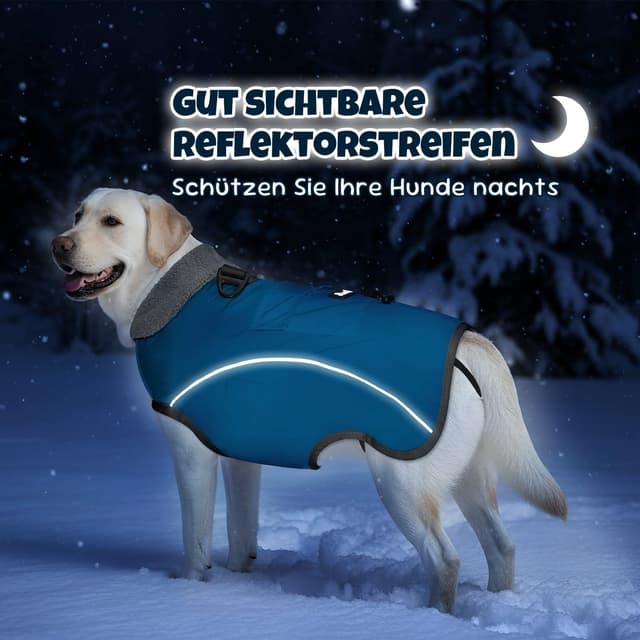 Detalle de SlowTon Wasserdichter Hundemantel Winter – warme, reflektierende Jacke mit Fleecefutter und Geschirrloch