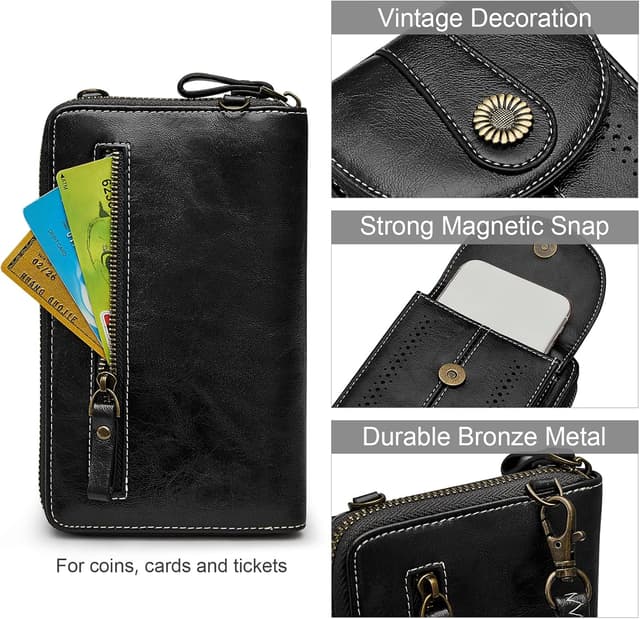 Detalle 2 de S-ZONE RFID Blocking 6.7 Inch Phone Purse Small Crossbody Bag – PU Leather Cellphone Wallet