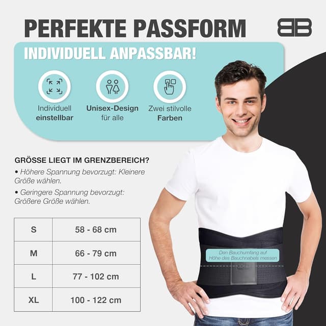 Detalle 2 de BACK BODYGUARD Rückenstützgürtel für Nieren & Lenden (Orthogürtel) – Nierenwärmer – Ischias-Gürtel in Schwarz, XL
