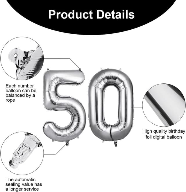 Thumbnail 2 de OFFCUP Zahlen Luftballon 50 101 cm 🎈