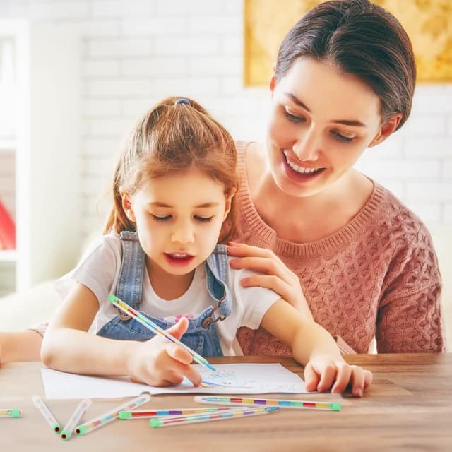 Detalle de Vicloon 20 pastelli a cera impilabili, colorati (11 colori) per scuola creativa e regali