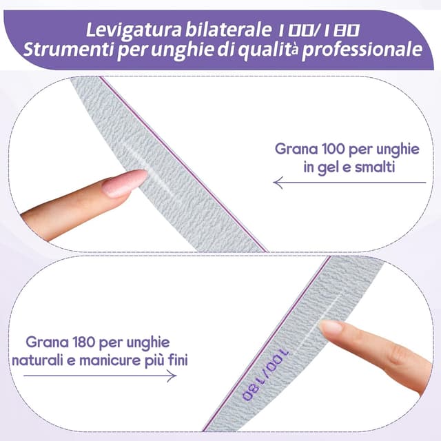 Detalle 2 de 20er-Set doppelseitige Nagelfeilen 100/180 für Gel- und Naturnägel (weiß) – waschbar, wiederverwendbar