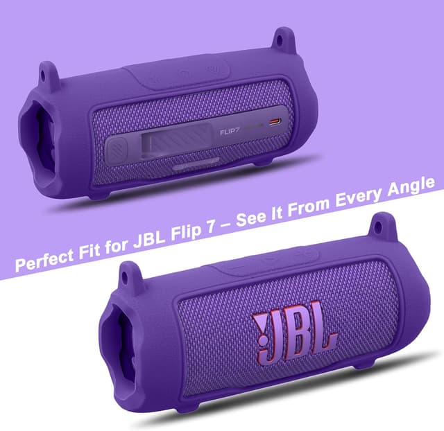 Detalle de Khanka silicone protective cover for JBL Flip 7 with detachable shoulder strap (purple) – case only