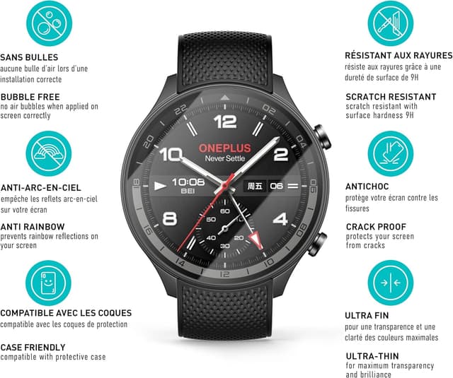 Detalle de smartect Verre Trempé pour OnePlus Watch 2R (lot de 3) – HD anti-rayures, 9H, transparent