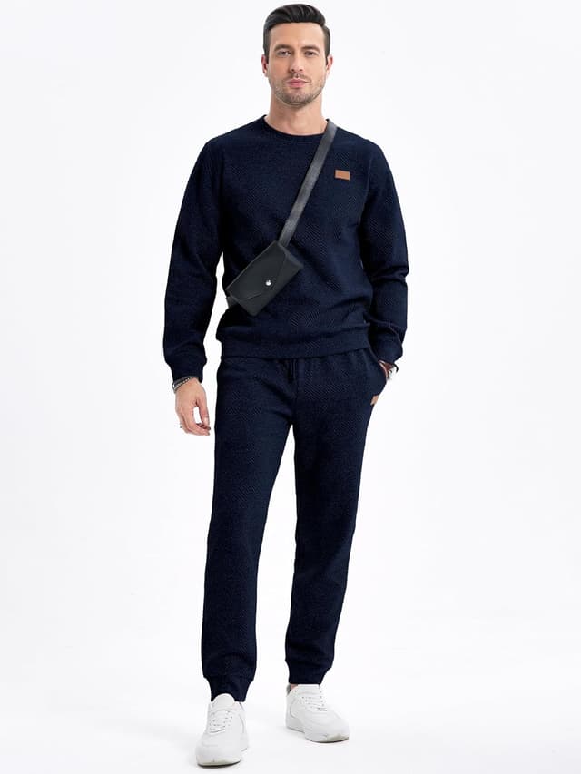 Detalle de JMIERR Herren-Jogginganzug 2-teiliges Set mit Sweatshirt und Jogginghose (Strukturmuster)