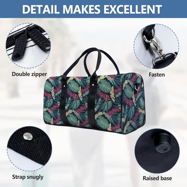Detalle de Travel Duffle Bag – Waterproof Foldable Gym/Overnight Carry-on (47x22x25cm) for 15-Inch Laptop, Leafs Pattern
