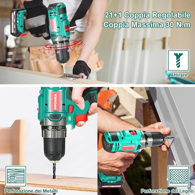 Thumbnail 6 de HYCHIKA Trapano Avvitatore 12V 30 Nm, 21+1 coppie, 26 accessori 🛠