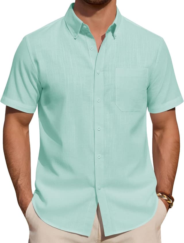 Thumbnail 6 de J.VER Leinenhemd Herren Kurzarm – Regular Fit Button-Down mit Brusttasche für Sommer & Freizeit