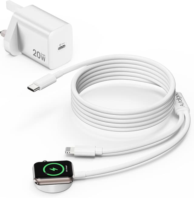 Detalle de Autallgee Upgraded 2 in 1 Charger for Apple Watch and iPhone (USB‑C to Lightning) with 20W wall charger