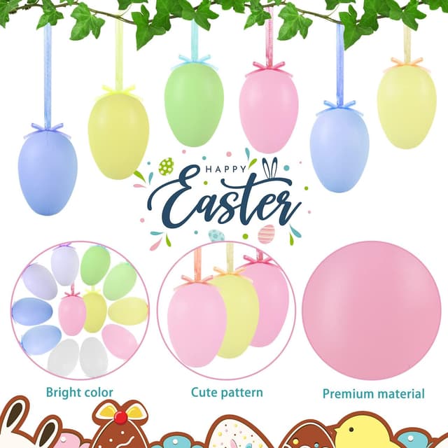 Detalle de AhfuLife Easter Hanging Eggs set (12 pcs) – colourful plastic hanging decorations for Easter trees