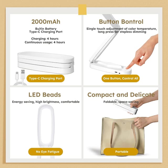 Detalle de Overcomo Rechargeable LED Desk Lamp 3 settings