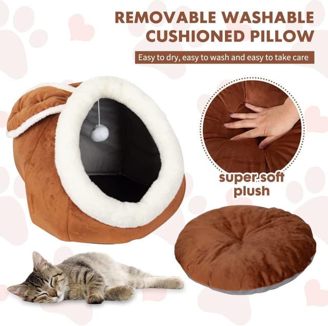 Detalle de Pinkgarden Cat Bed Indoor Cat House Tent Cave with Removable Washable Cushioned Pillow (Brown)