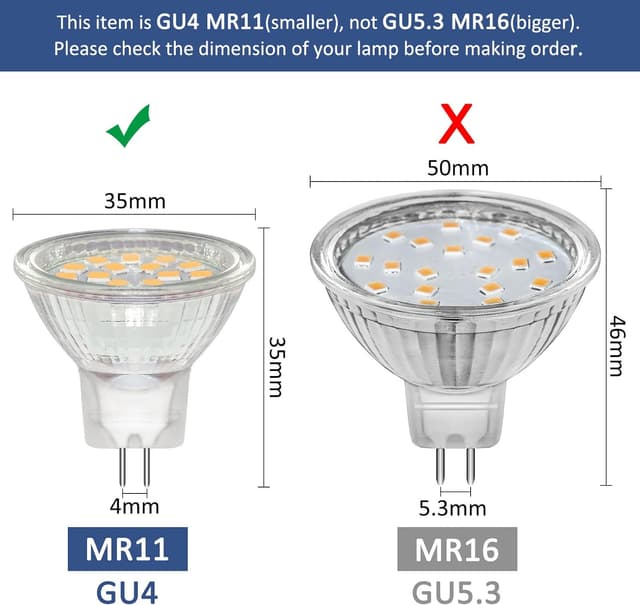 Detalle de Caldarax 6x Lampadine Spot GU4 LED 3W 3000K (MR11) 12V-24V, 300 lm, fascio 120°